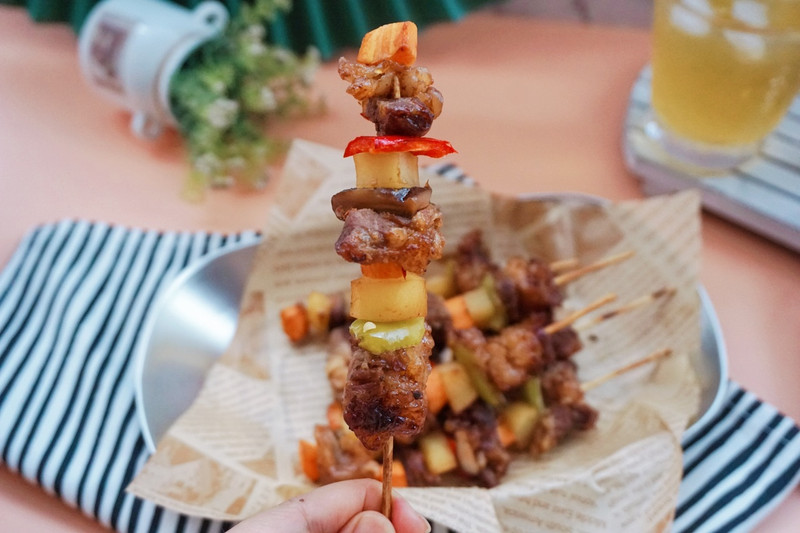 Beef Brisket Mushroom and Mixed Vegetable Skewers