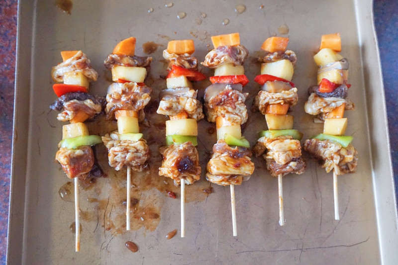 Beef Brisket Mushroom and Mixed Vegetable Skewers