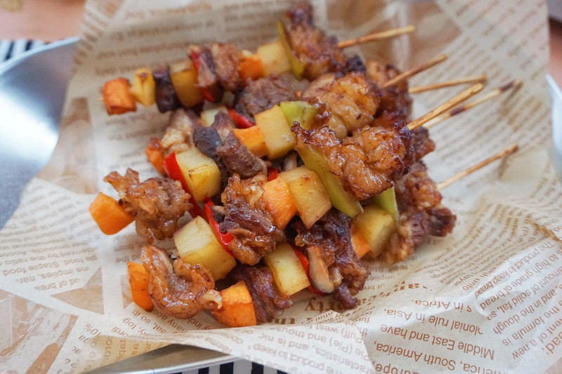 Beef Brisket Mushroom and Mixed Vegetable Skewers